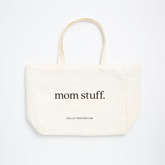 ‘Mom Stuff’ Canvas Tote Bag w/ Pockets